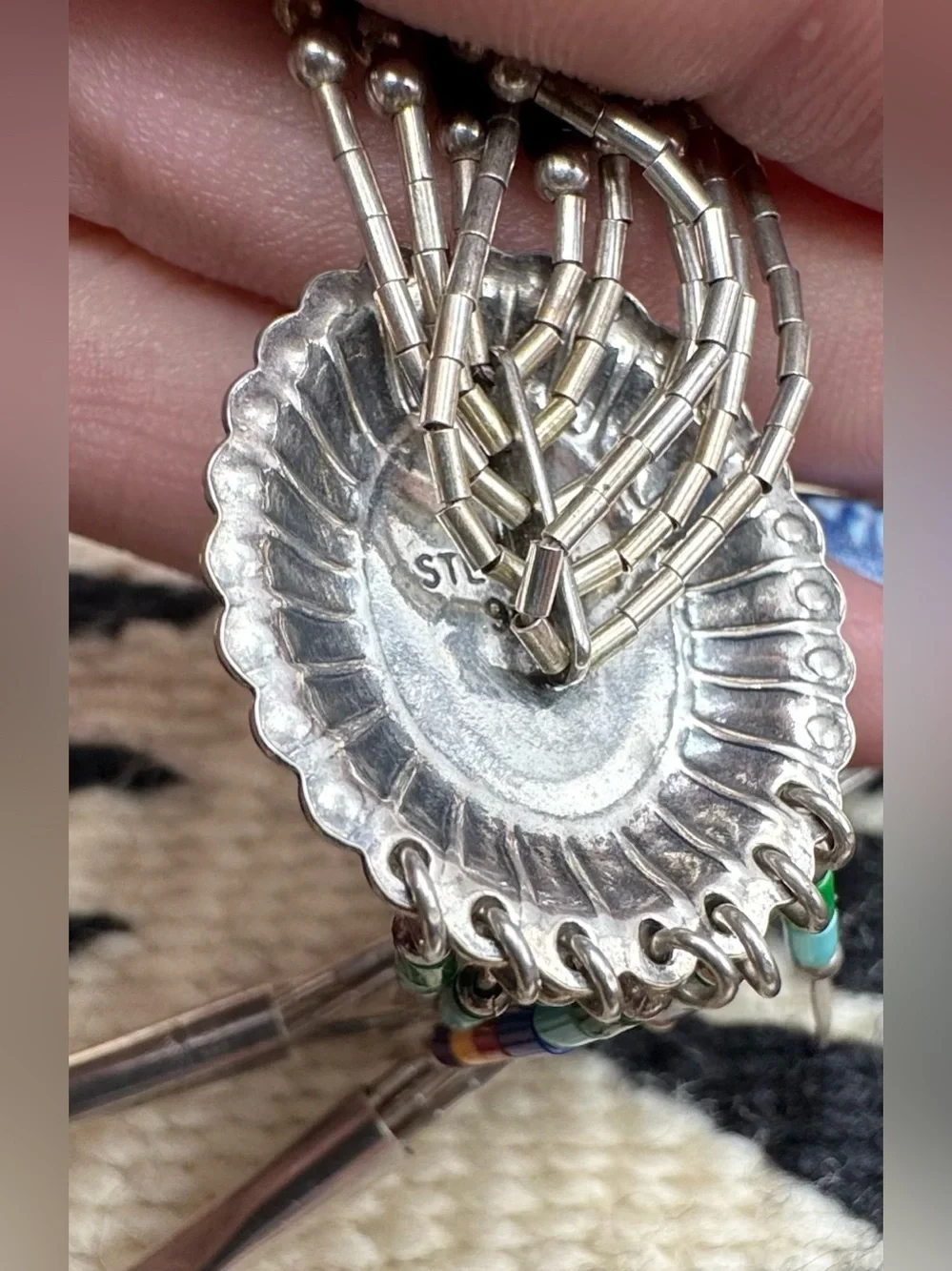 Southwest 925 Sterling Faux Turquoise Multi Stone Inlay Liquid Silver Necklace